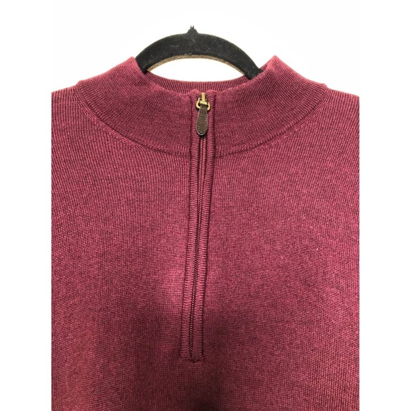 Turnbury Mens XL Extra Fine Merino Wool 1/4 Zip Pullover Sweater Burgundy - Picture 8 of 13